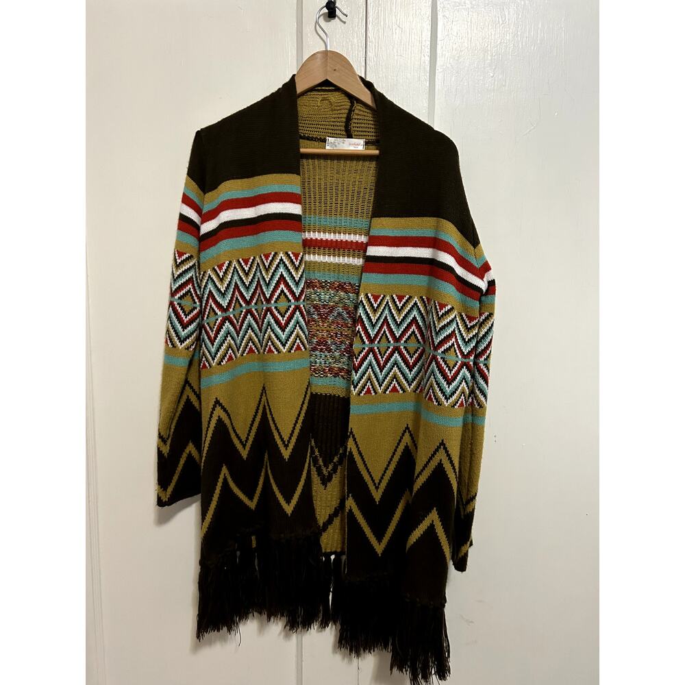 Yahada Women's Size M Aztec Southwest Cardigan Fringe Detail